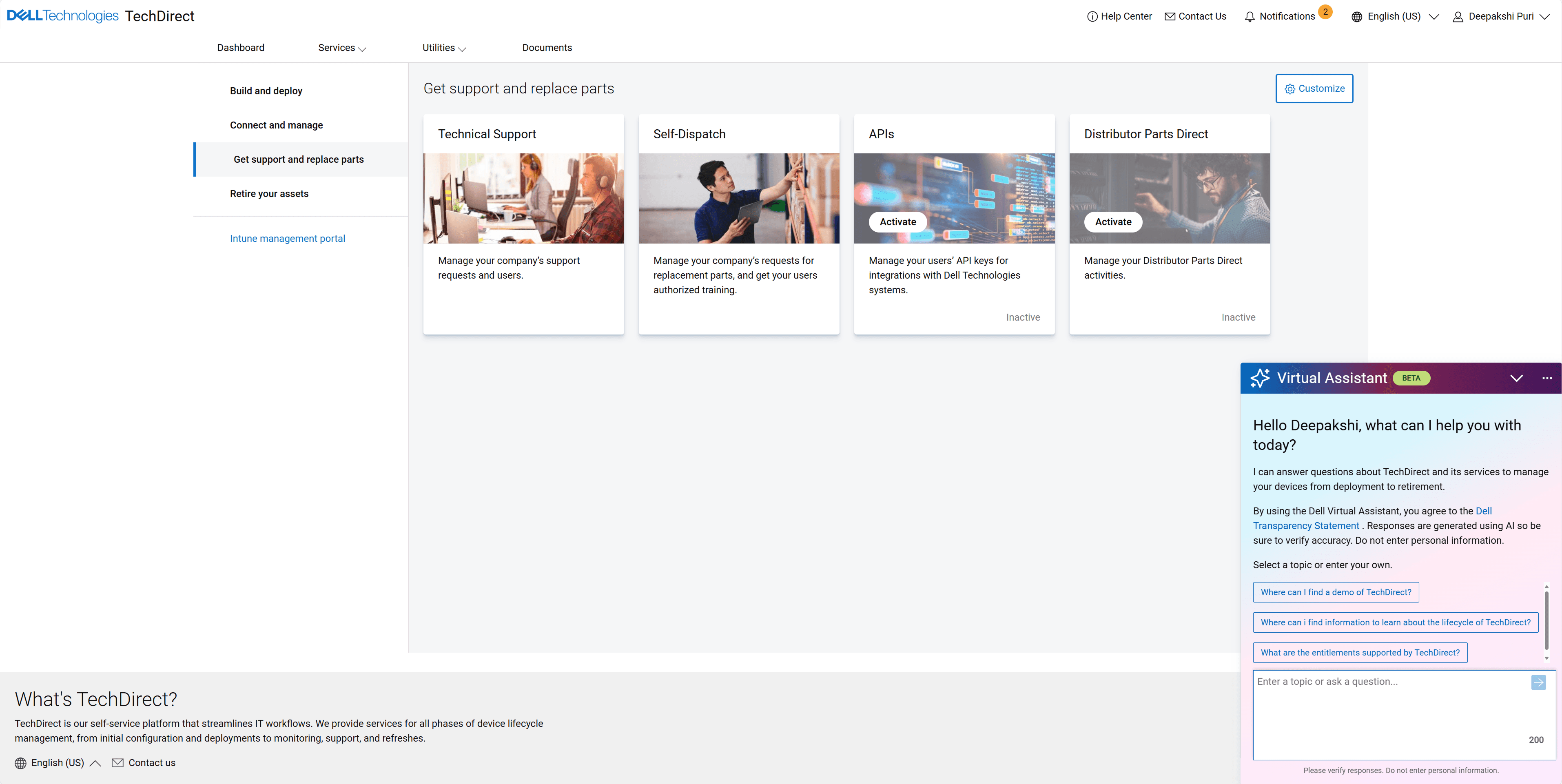 Self-Service Dispatch - Streamlined parts ordering and support workflow